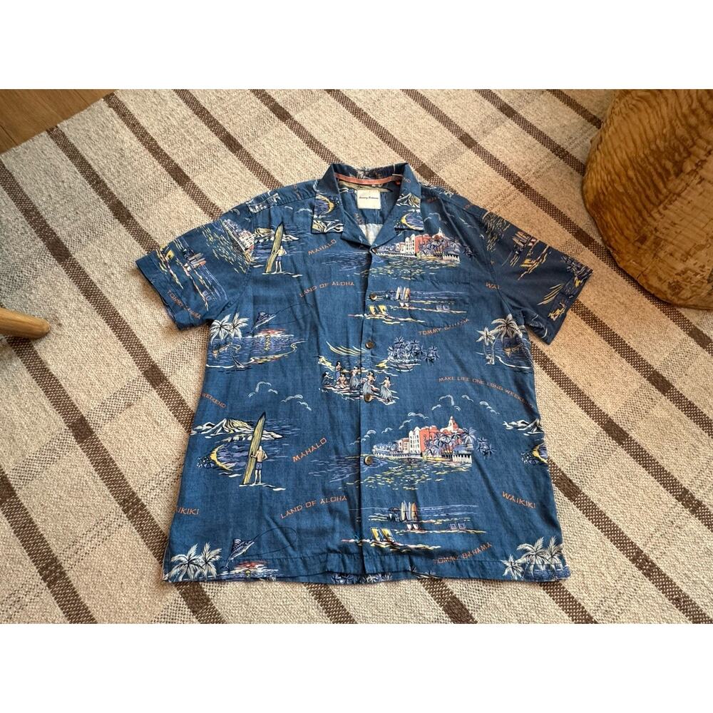 Tommy Bahama Silk Hawaiian Shirt Men’s XL Blue Marlin Surf Short Sleeve Button